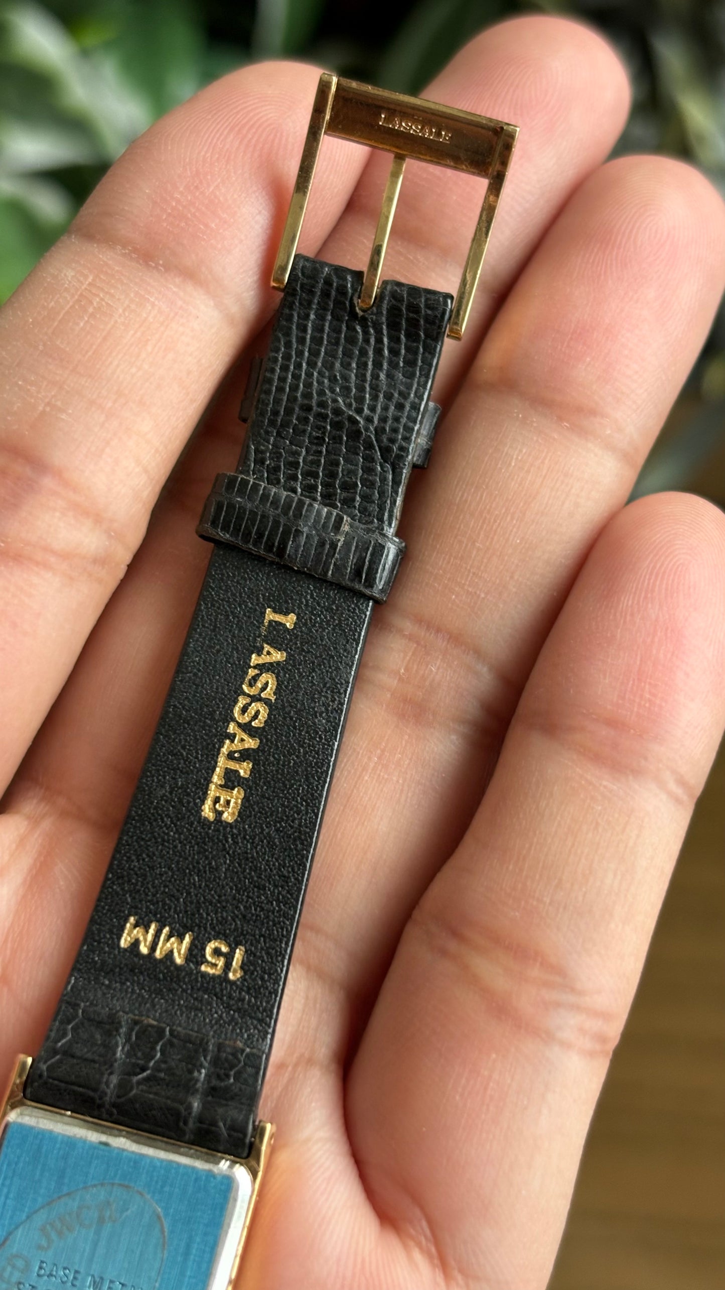 Vintage Seiko Lassale Tank Dress Watch in its Original Black Leather Strap