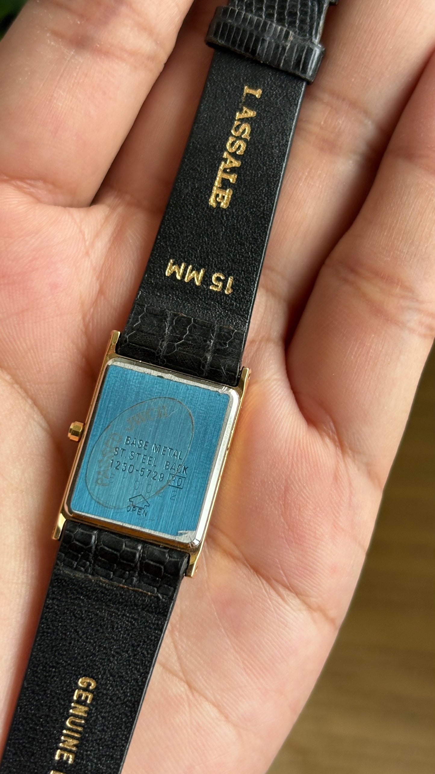 Vintage Seiko Lassale Tank Dress Watch in its Original Black Leather Strap