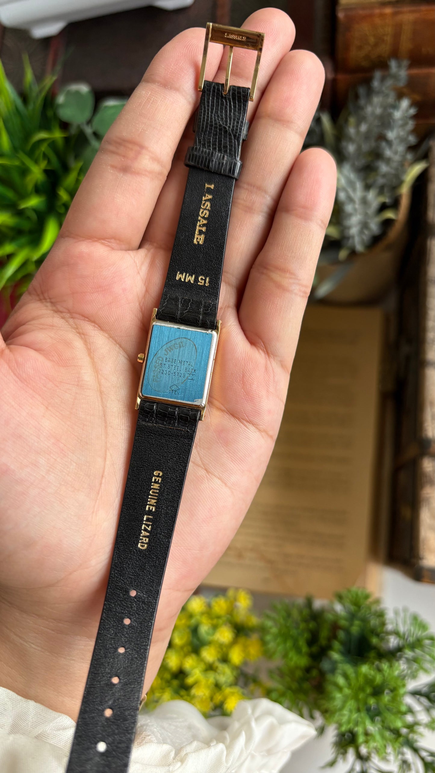 Vintage Seiko Lassale Tank Dress Watch in its Original Black Leather Strap