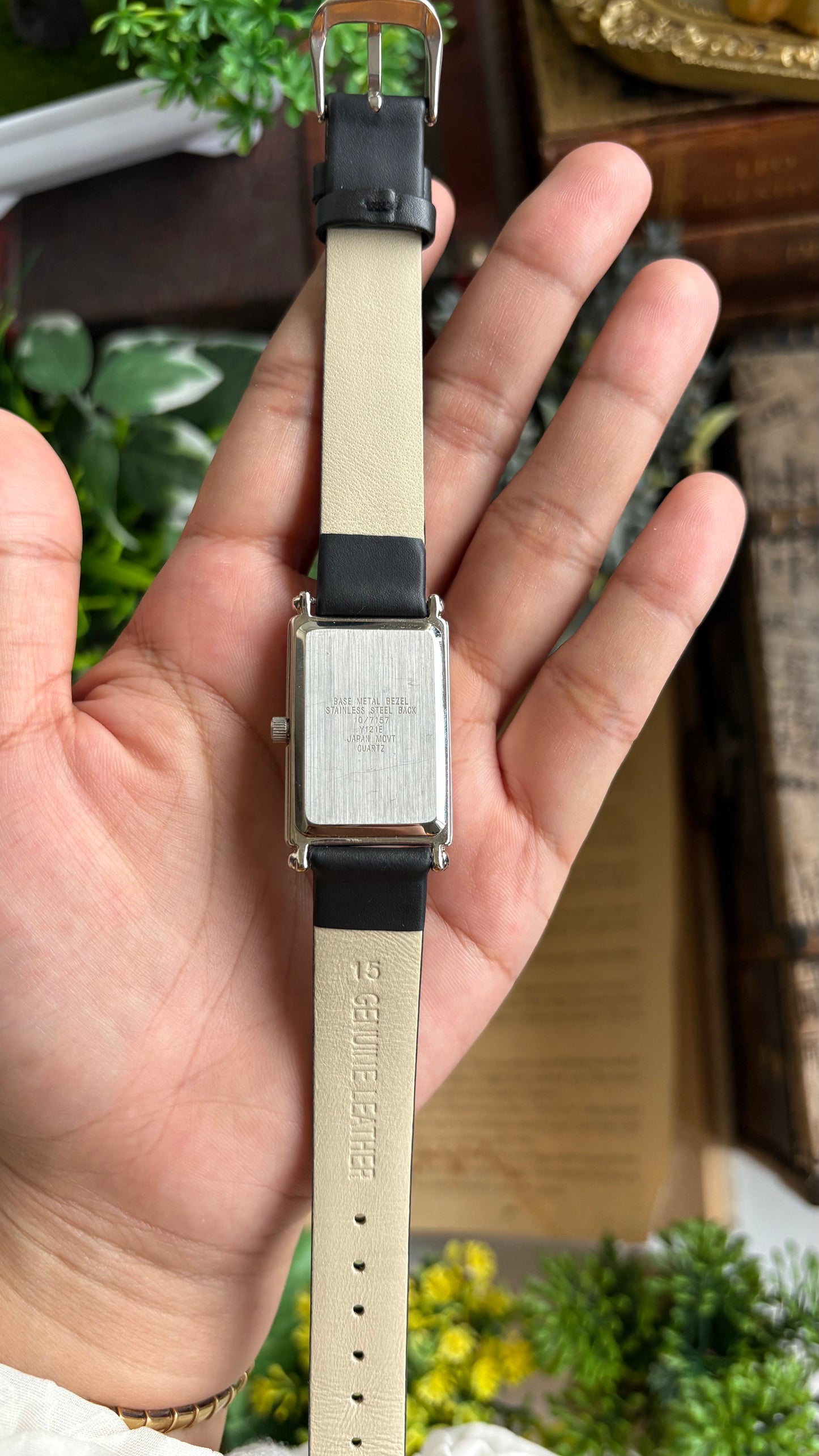 Vintage Anne Klein Tank Watch in Black Leather Strap
