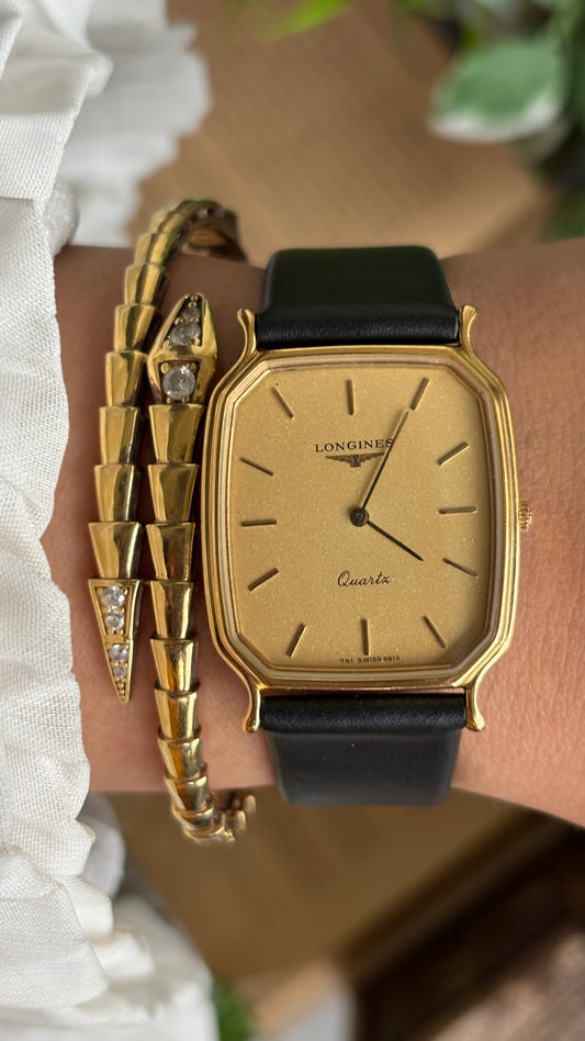 Vintage Longines Men’s Tank Watch in Black Leather Strap