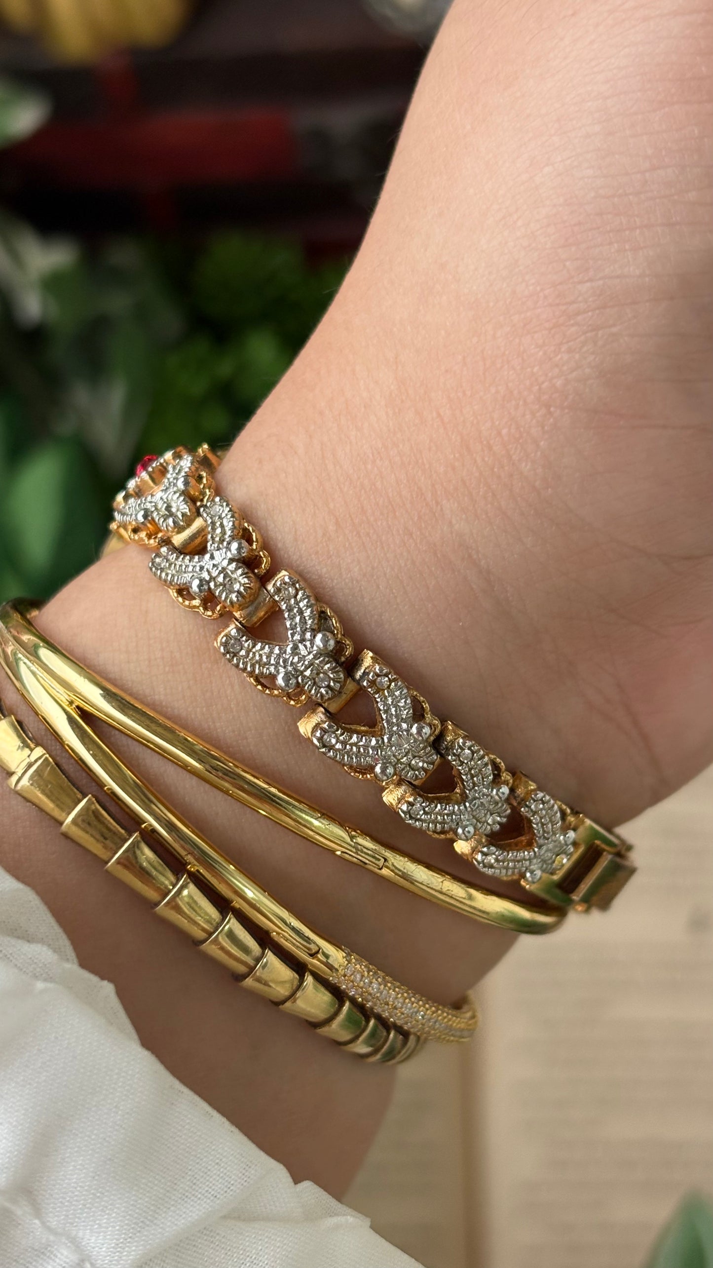 Rare Vintage Chizuko Bejeweled Watch in Gold Tone Quartz Garnet Stone