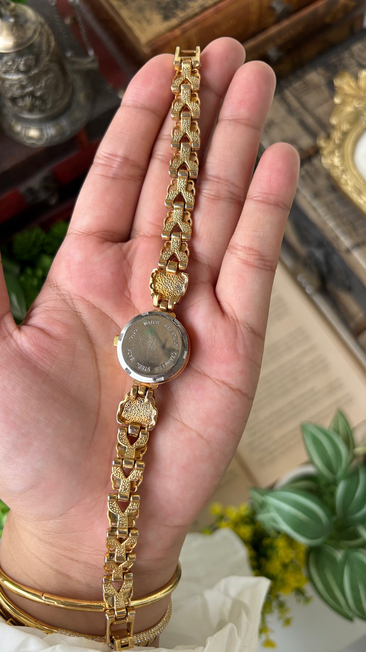 Rare Vintage Chizuko Bejeweled Watch in Gold Tone Quartz Garnet Stone