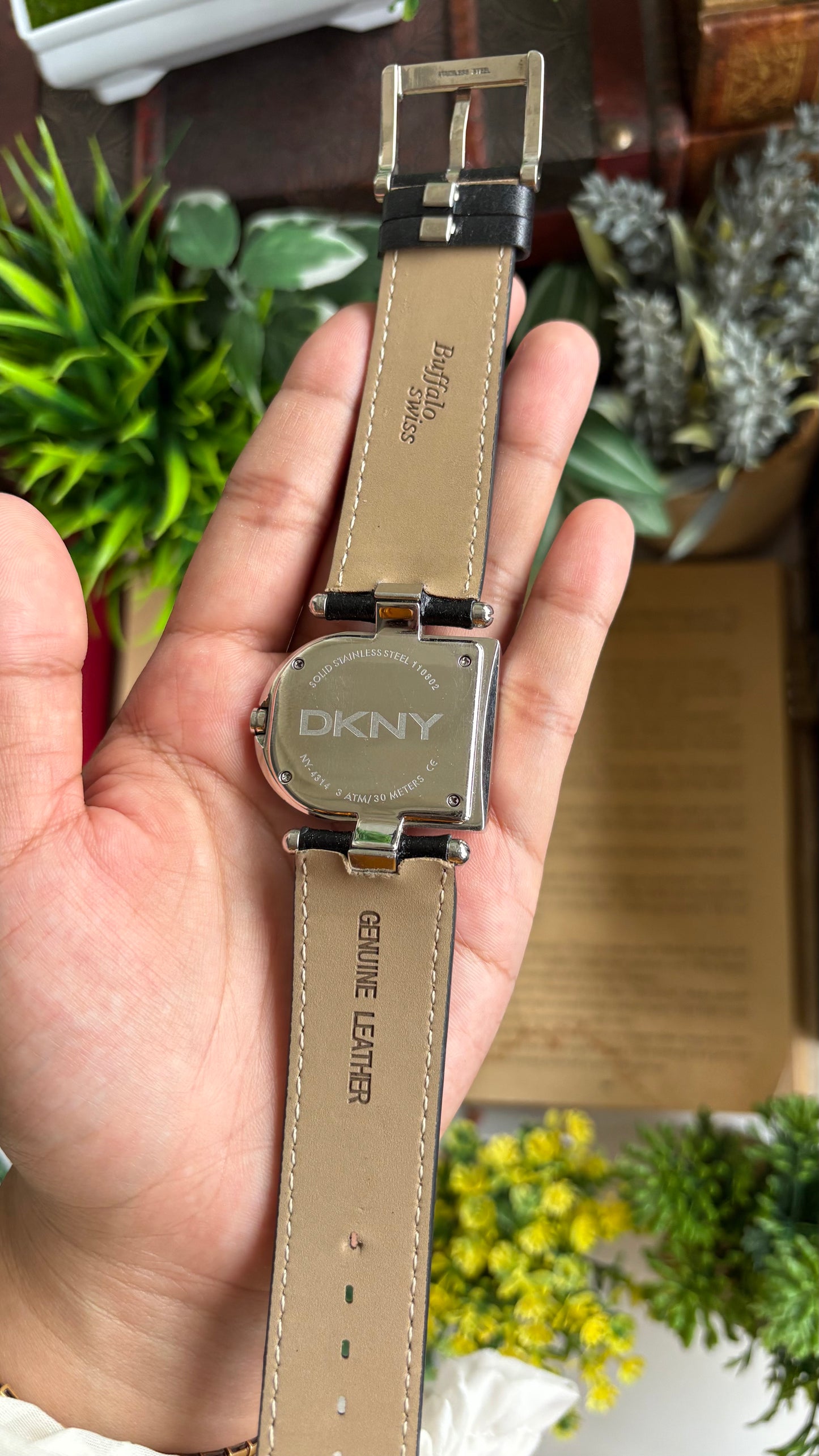 Vintage DKNY Half Moon Watch in Black Leather Strap