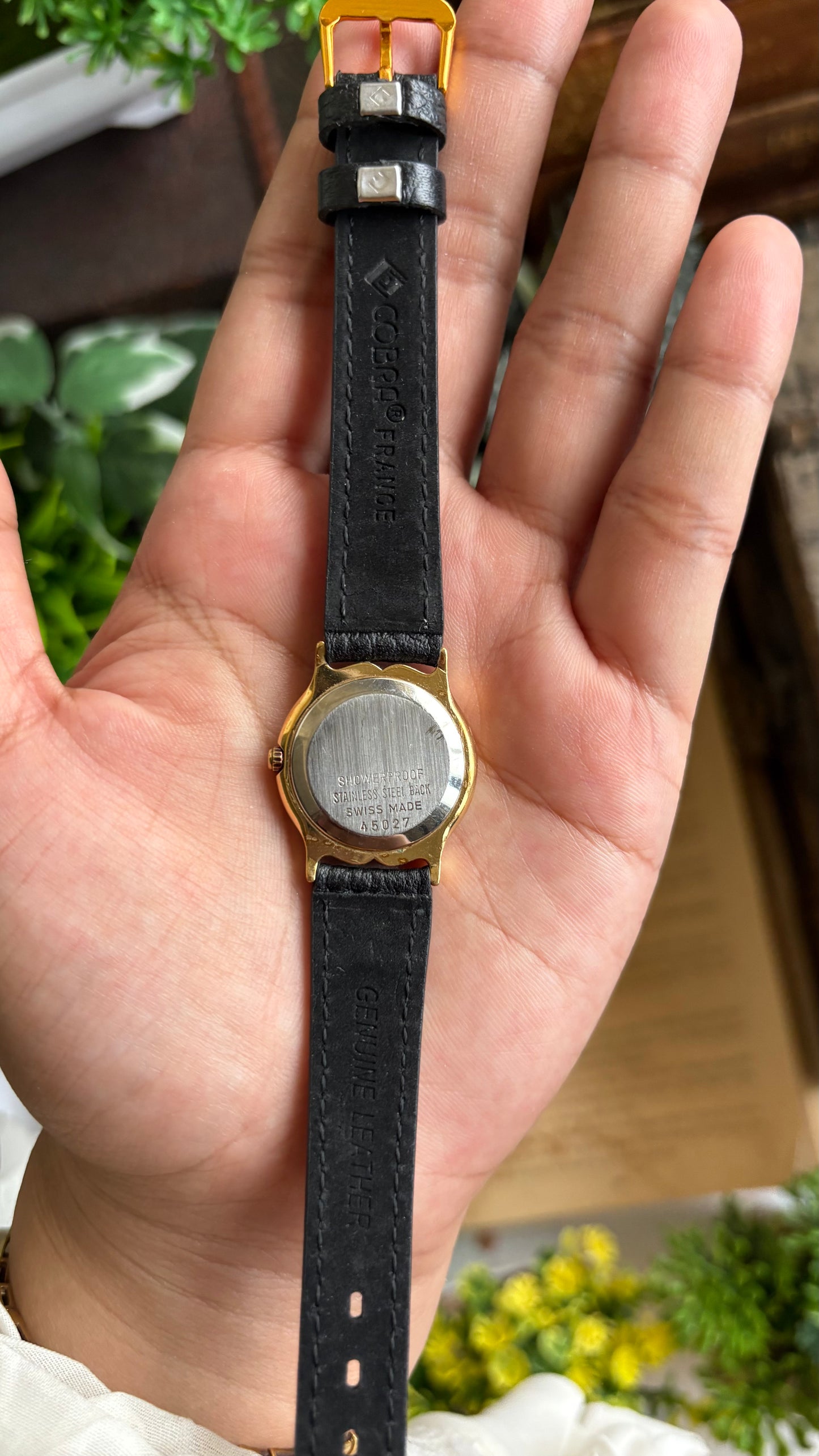 Vintage Technos Swiss Watch in Black Leather Strap Roman Dial with Window Date