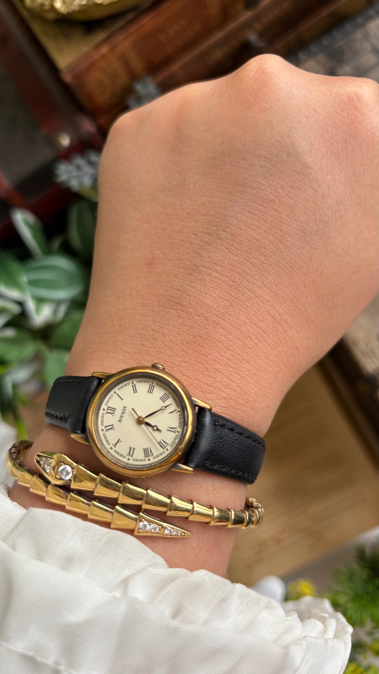 Vintage Avenue by Seiko Watch in Black Leather Strap Roman Dial