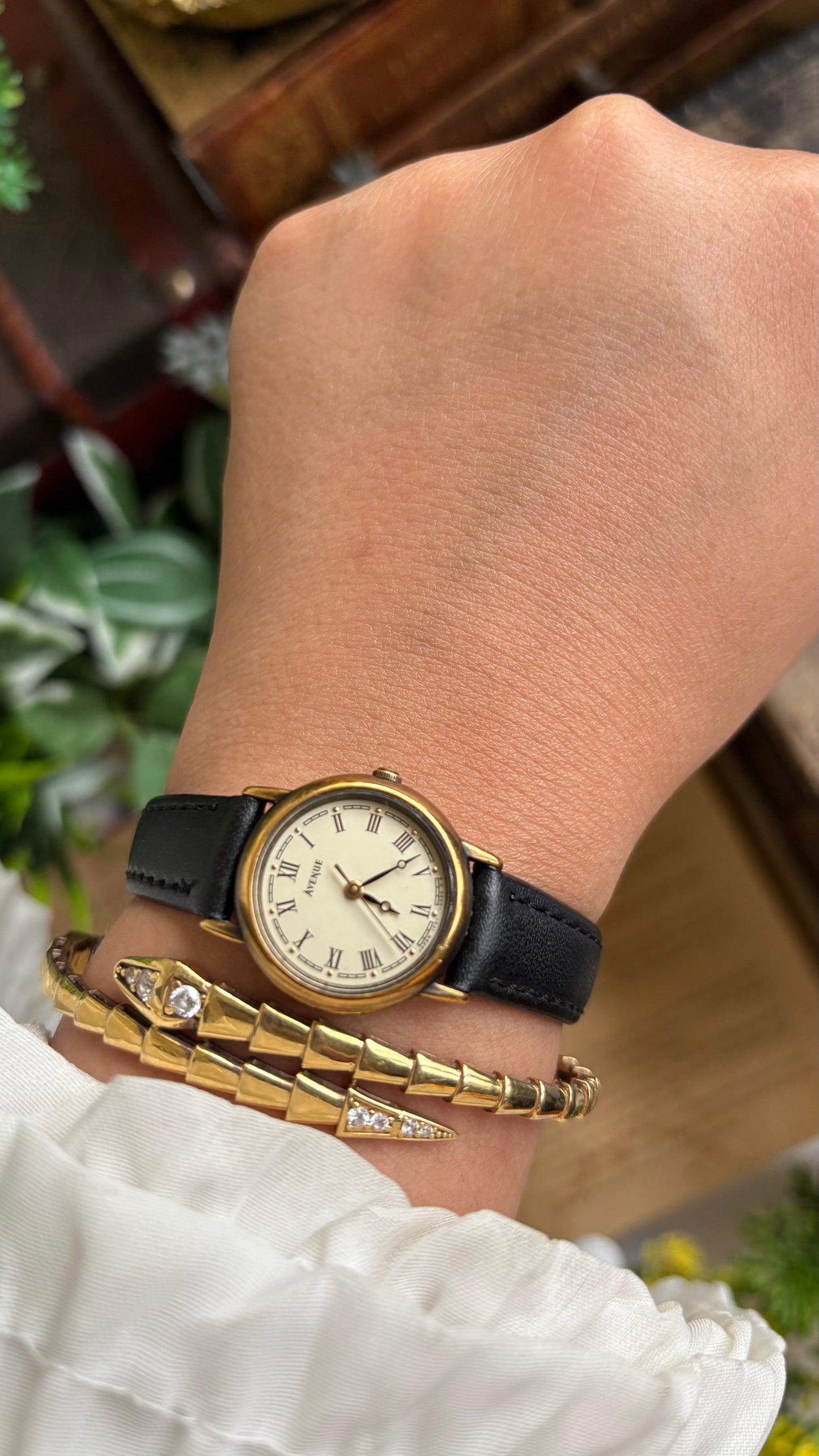 Vintage Avenue by Seiko Watch in Black Leather Strap Roman Dial