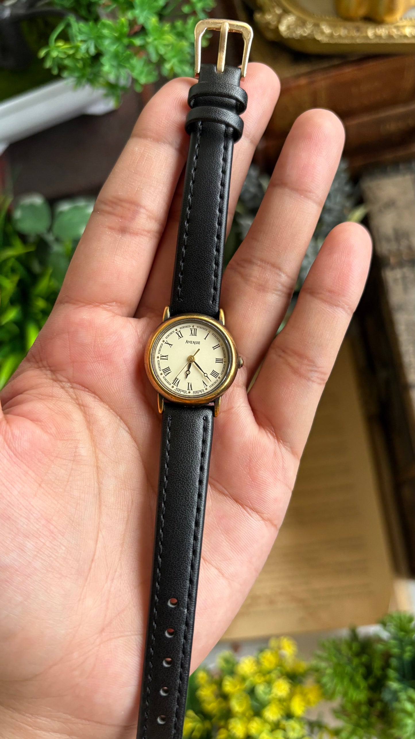 Vintage Avenue by Seiko Watch in Black Leather Strap Roman Dial