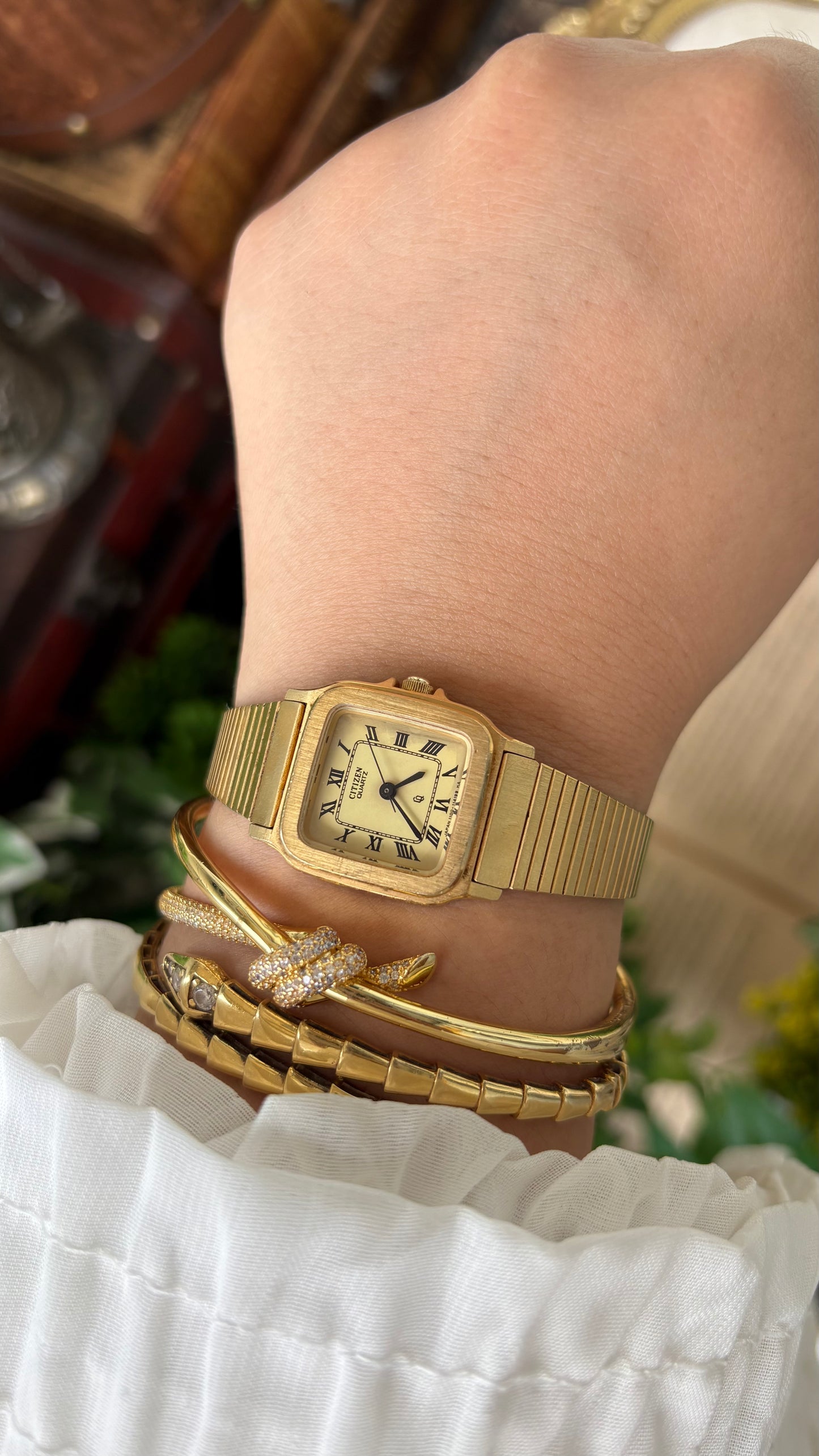 Vintage Citizen Watch in Gold Tone Roman Dial Cartier Inspired