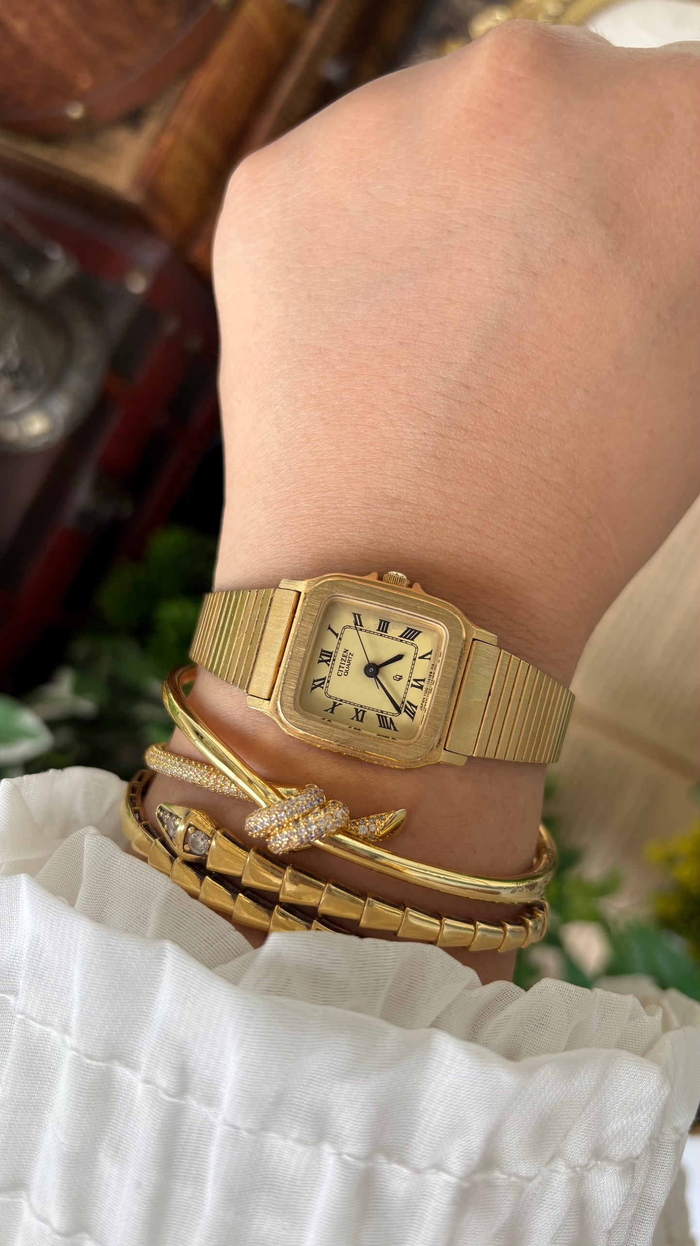 Vintage Citizen Watch in Gold Tone Roman Dial Cartier Inspired