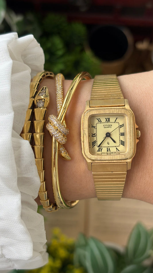 Vintage Citizen Watch in Gold Tone Roman Dial Cartier Inspired