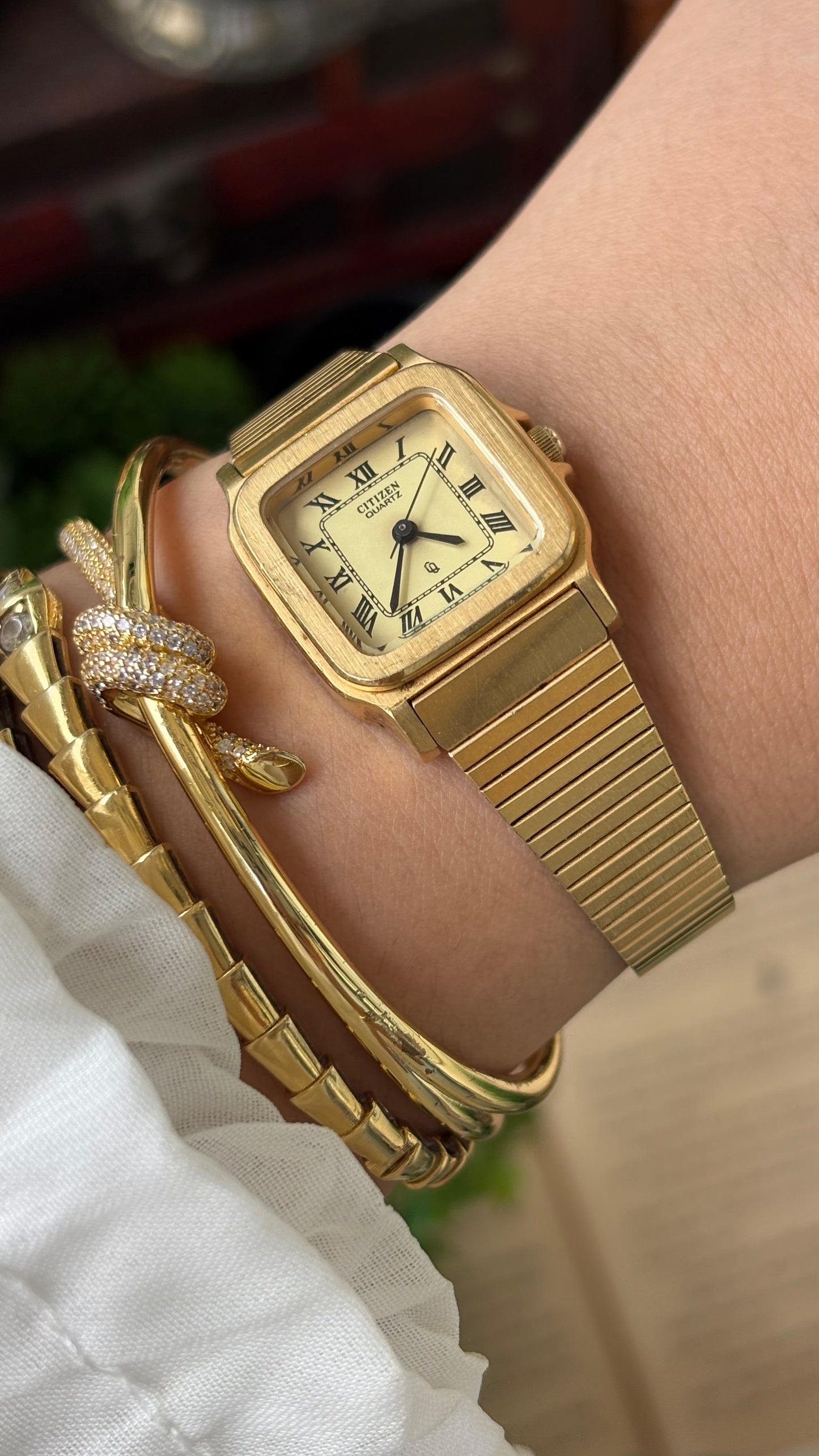 Vintage Citizen Watch in Gold Tone Roman Dial Cartier Inspired