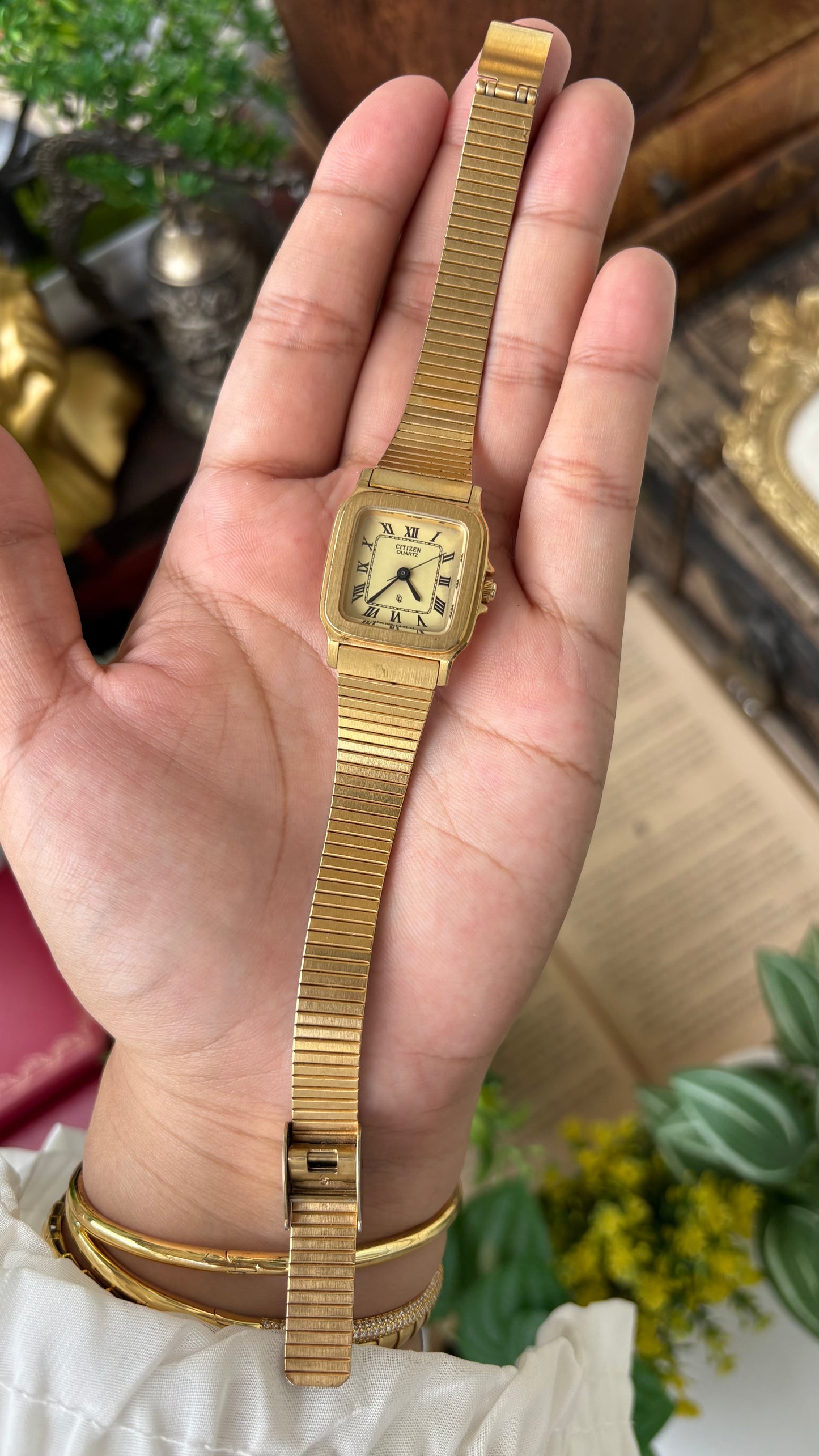 Vintage Citizen Watch in Gold Tone Roman Dial Cartier Inspired