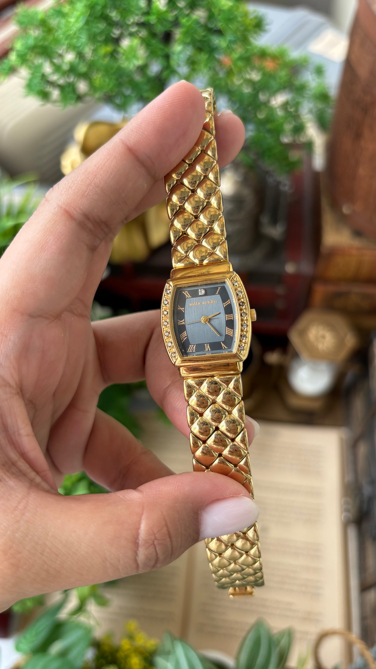 Vintage Mila Schon Watch in Gold Tone Franck Muller Inspired Quartz Quilted Bracelet